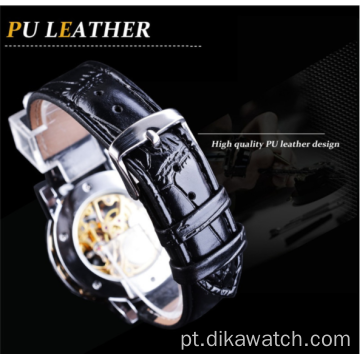 Melhor marca vencedora da moda Golden Retro Relogio Masculino Mecânico Skeleton Diamond Display Luxo Relógio de Pulso Relogio Masculino